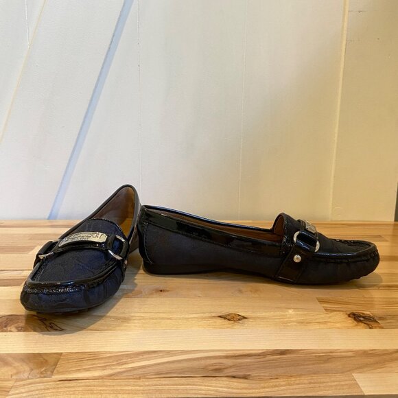 Coach Womens Felisha style Black Signature Canvas & Patent Leather Loafers Size - Picture 8 of 16